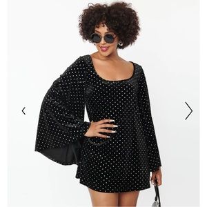 NWT Smak Parlour Black Velvet & Silver Pin Dots Downtown Scene Mini Dress 1X 16